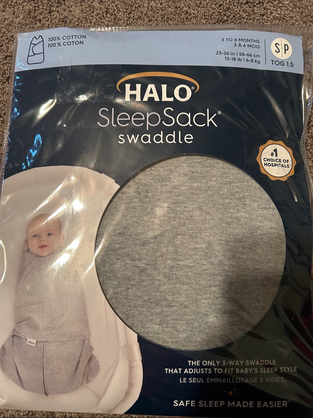 HALO SleepSack Swaddle - Heather Gray 3-to-6 Months